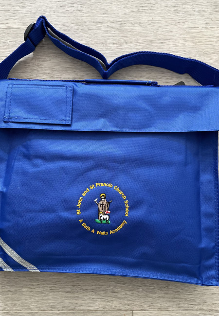 St John and St Francis Embroidered Book bag with logo and Adjustable Strap
