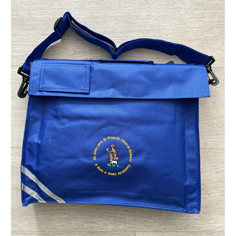 St John and St Francis Embroidered Book bag with logo and Adjustable Strap