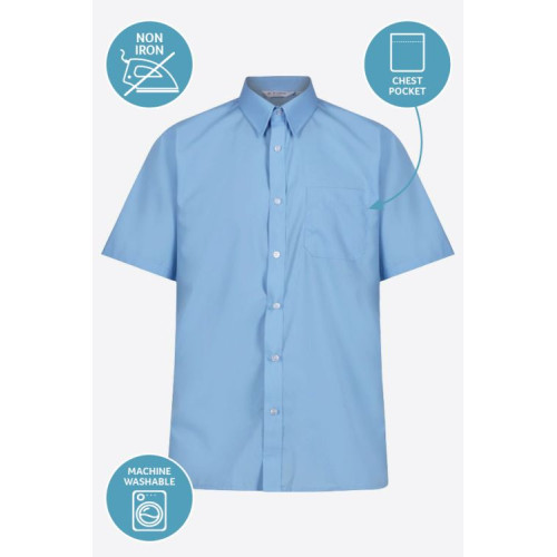Boys Fitted Short sleeve shirts in Blue  (12.5"-14")  Best Seller