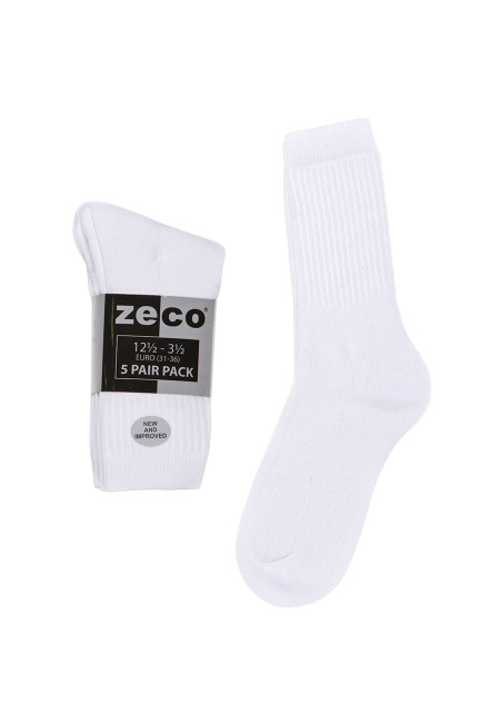 Unisex 5pk White Sports Socks (12.5-3.5 - 4-6)