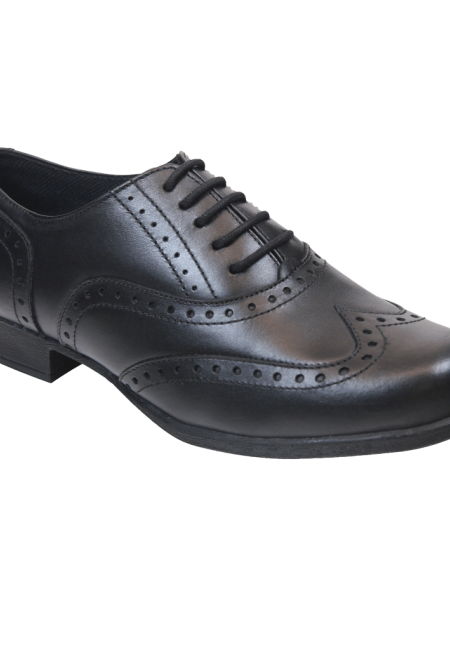 Bella Lace Up Brogue School Shoe - Black