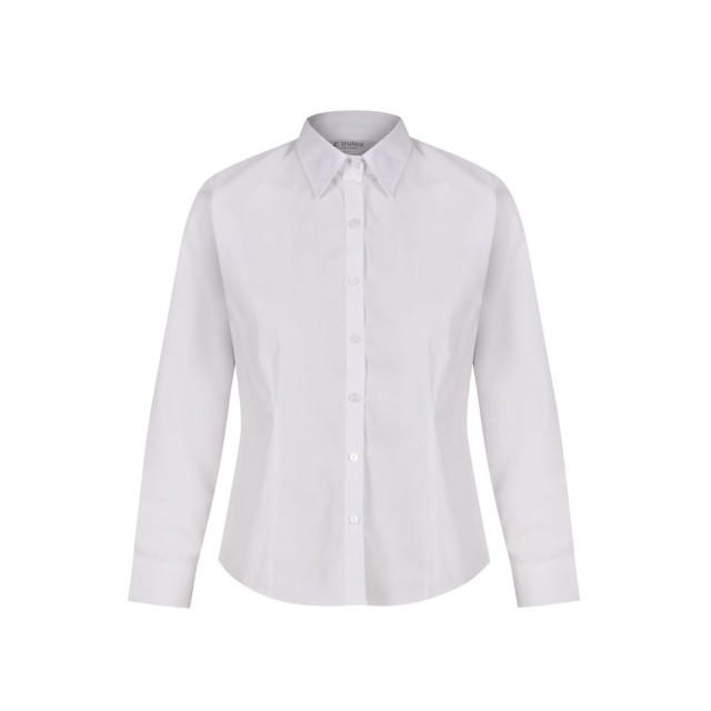 Plain White Fitted Long Sleeve Easy care Blouse 2pk